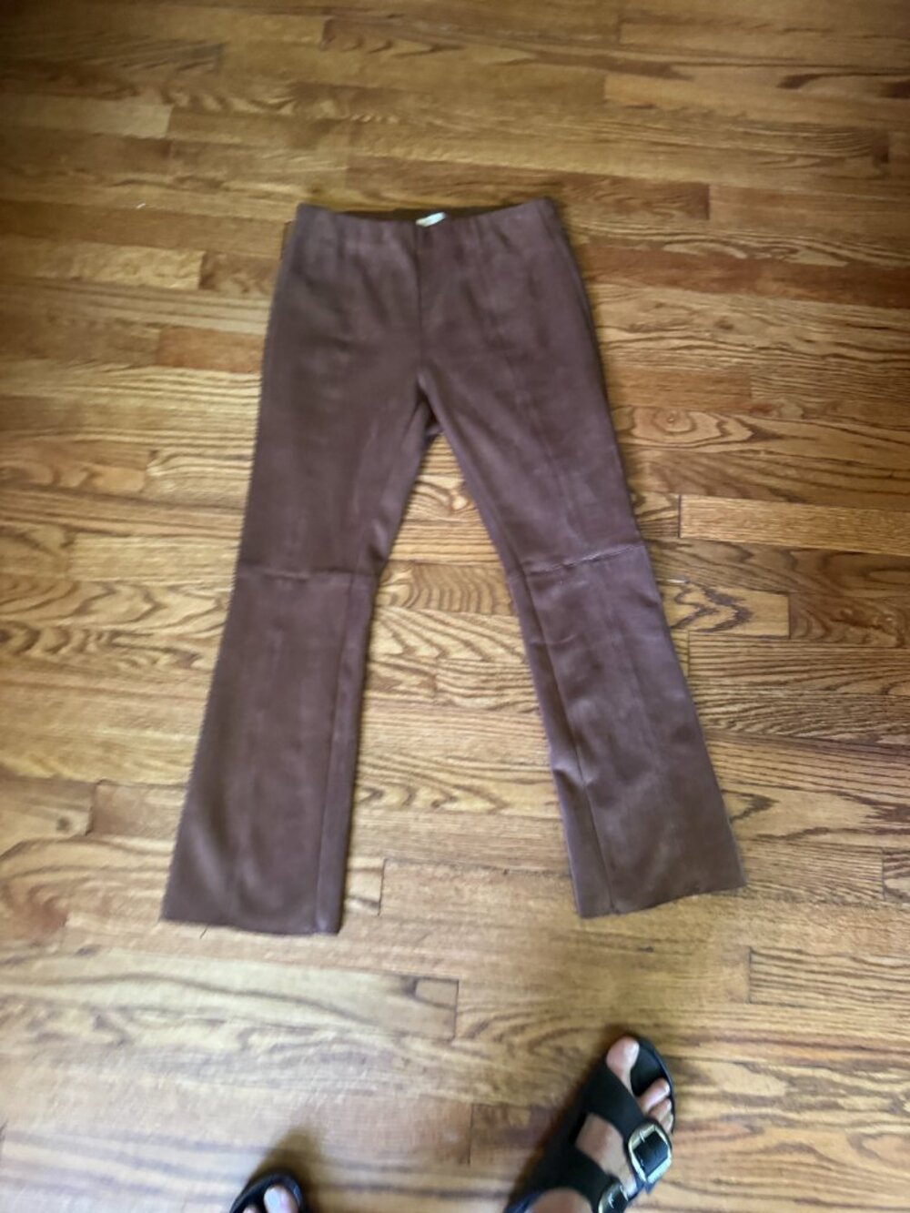 Ann Mashburn Faye Flare Cropped Pant in Faux Suede, Size Small